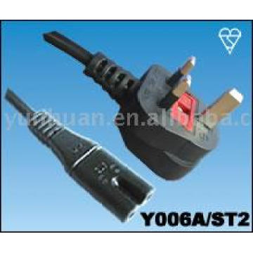 Power Cable UK Standard British BS 1363/A plug figure 8 mains lead IEC